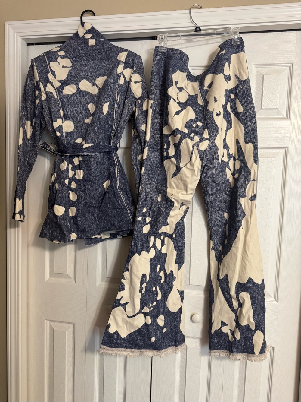 Fashion Nova Navy and Cream Printed Two-Piece Set - Picture 2 of 6